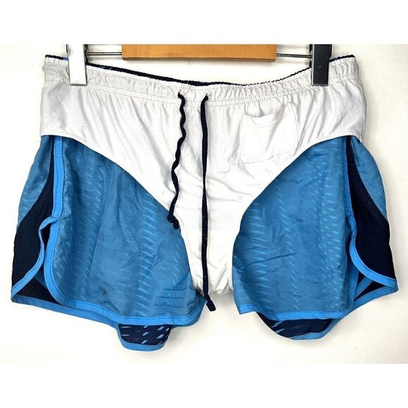 Under Armour Running Shorts Women M Heat Gear Blue Fitted Training Gym Lined - Picture 3 of 6